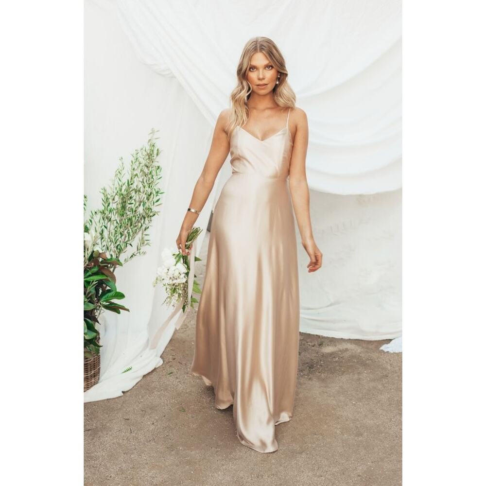 Show Me Your Mumu Faith Maxi Dress Champagne Luxe Satin M NWT